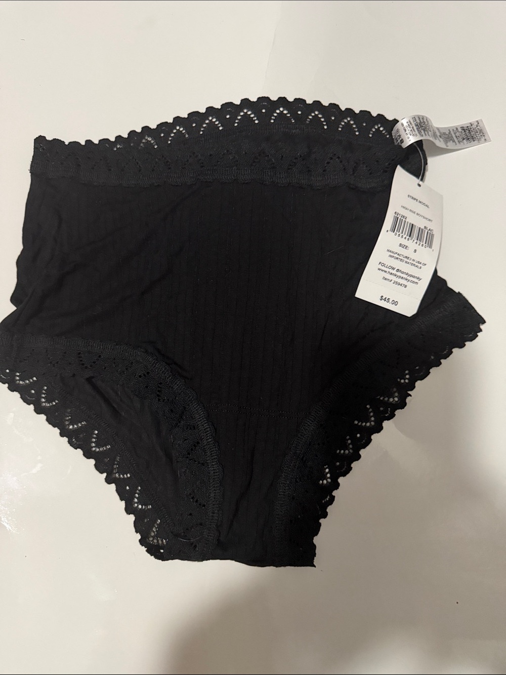 Hanky Panky Black Ribbed High-Waist Lace-Trim Panty
